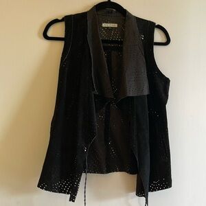 My Tribe xs perforated leather moto vest unique artsy edgy goth punk black suede